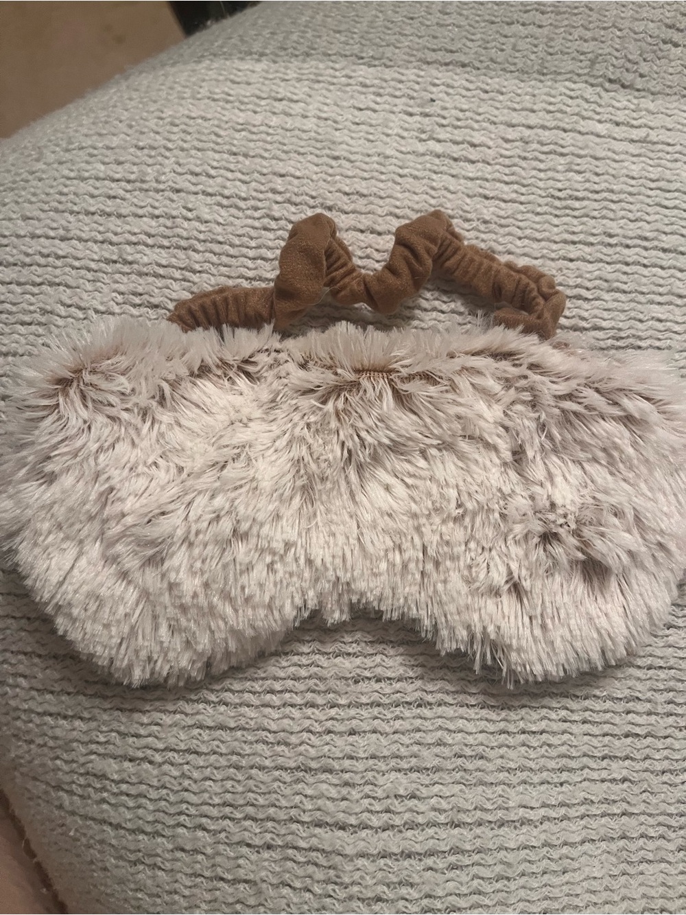 Cozy Plush Faux Fur Sleep Mask with Brown Elastic